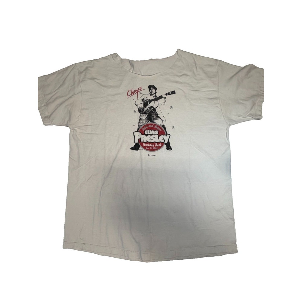 Vintage 2002 Chuy's Elvis Presley Birthday Bash T Shirt Houston XL Customized